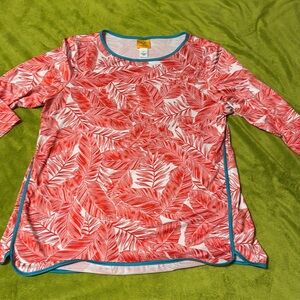 Ruby Rd. Red White and Blue Sz Large Woman's Top Leaf Print
